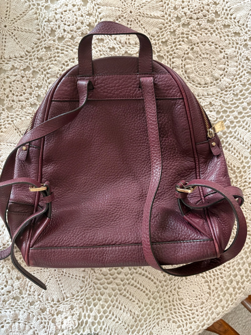 Michael Kors Burgundy Pebbled Leather Backpack with Gold Hardware - Picture 2 of 7